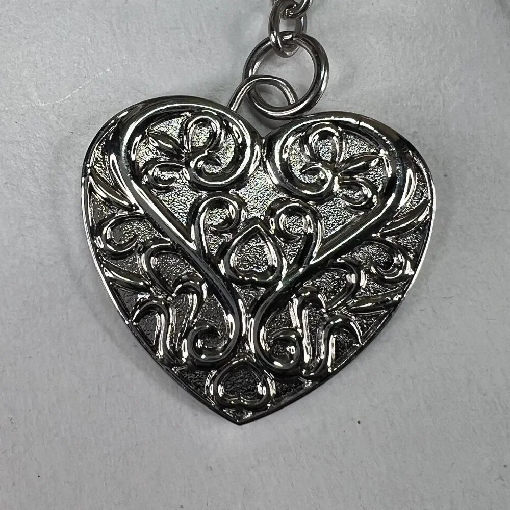 Vintage Silver Filigree Heart & Key Keychain Ornate Romantic Keychain Keyring